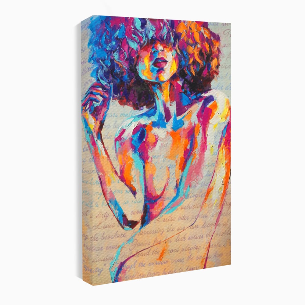 Tablou canvas cu tablou canvas cu portret abstract de femeie, fara rama, pe sasiu de lemn